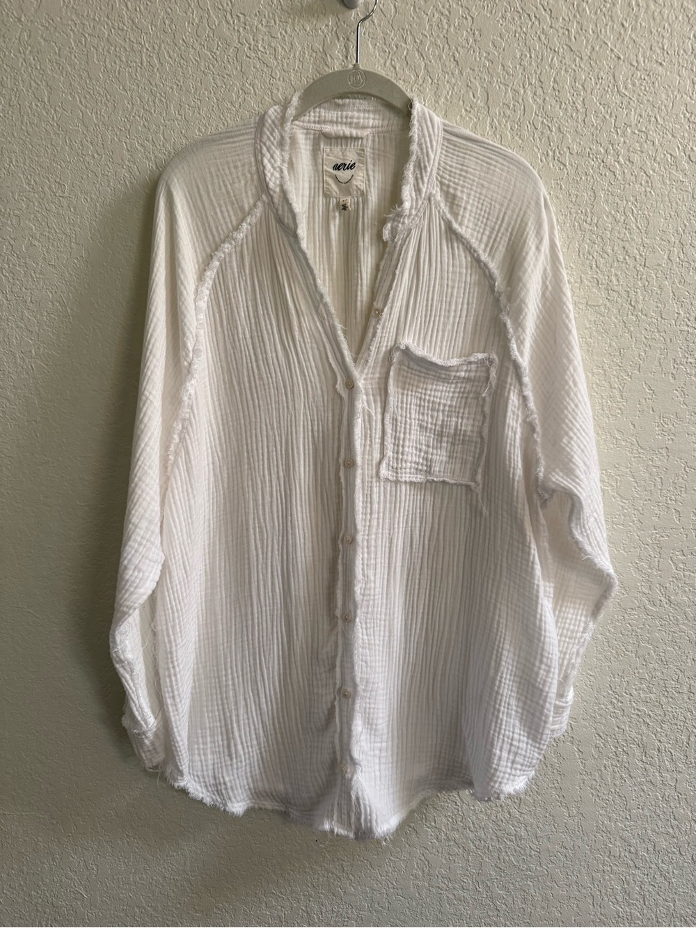aerie White Gauze Button-Down Shirt Swim Coverup 100% Cotton